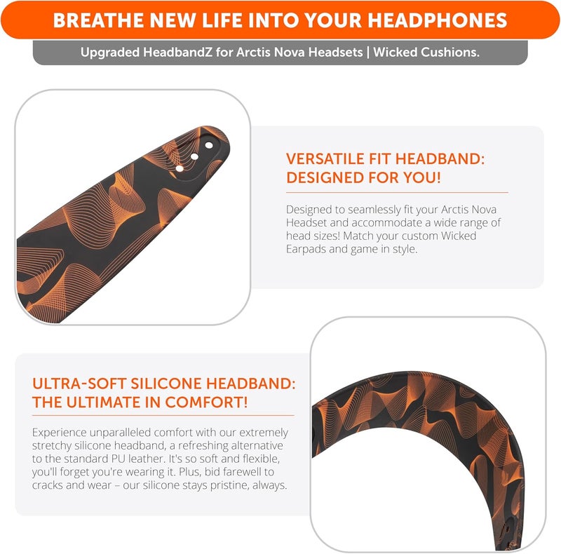 WC HeadbandZ Arctis Nova - Upgraded Silicone Headband for Arctis Nova Headsets by Wicked Cushions - Enhanced Flexibility, Comfort, and Style with Matching Earpad Designs | Kinetic Wave - Image 4